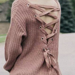 Lace-up back sweater